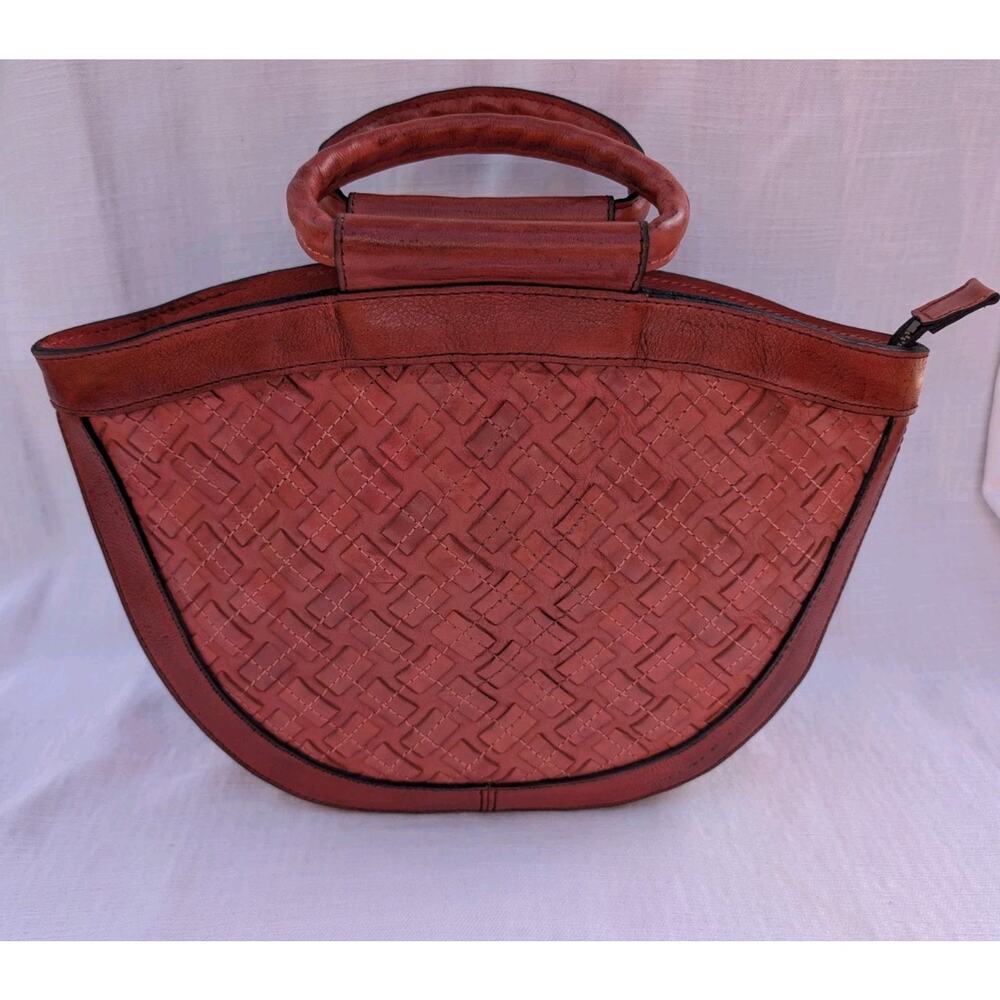 Patricia Nash Burnt Coral Oliena Braided Stitch Leather Satchel NWOT